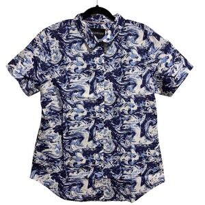 Wildfang The Essential SS Button Up Womens Large Blue White Marble Swirl